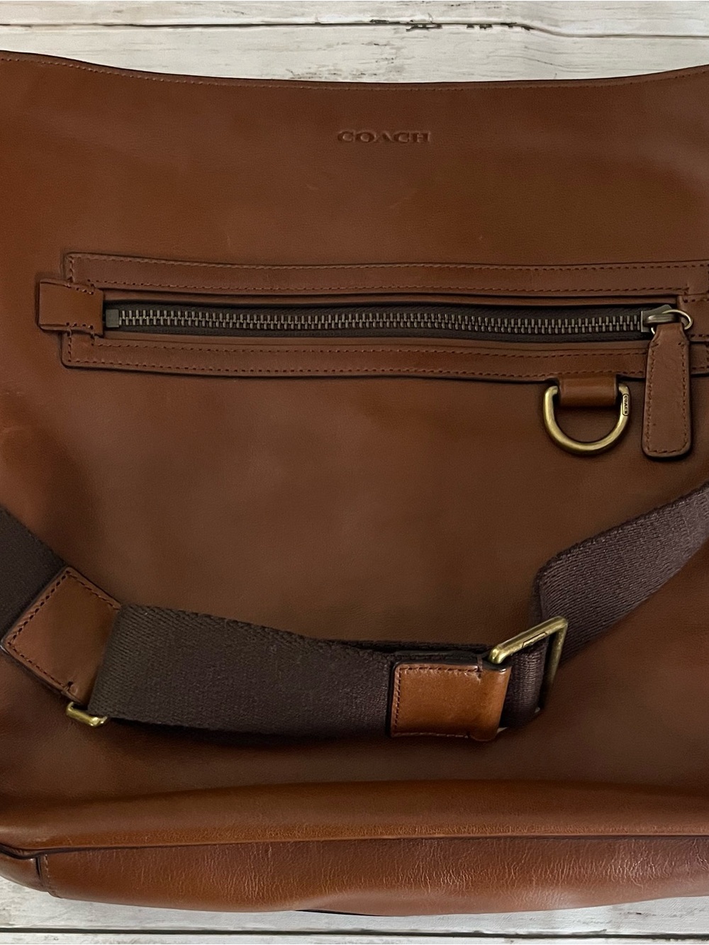 Coach Brown Leather Messenger Crossbody with Front Zip - Picture 9 of 13